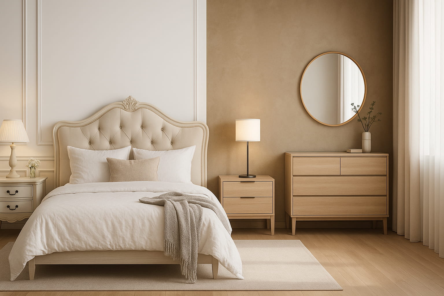 مقایسه سرویس خواب کلاسیک با تاج منبت و سرویس خواب اسپرت مدرن در اتاق خواب