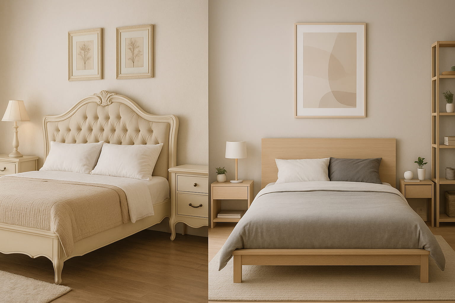 مقایسه سرویس خواب کلاسیک با تاج منبت و سرویس خواب اسپرت مدرن در اتاق خواب