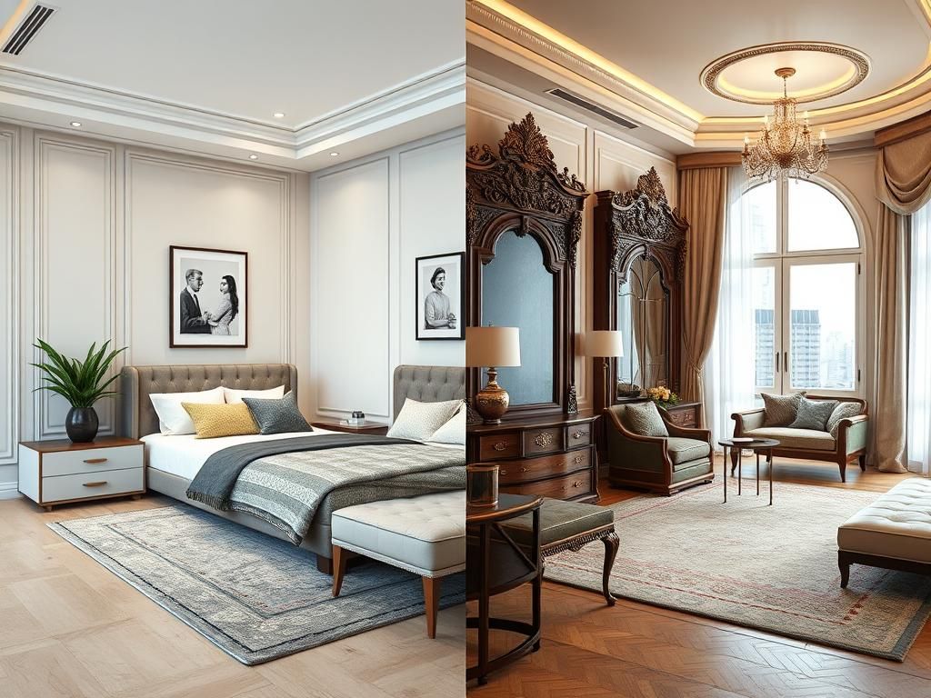 مقایسه طراحی اتاق‌خواب مدرن و کلاسیک برای بررسی تفاوت سبک‌ها در دکوراسیون خانه‌های ایرانی