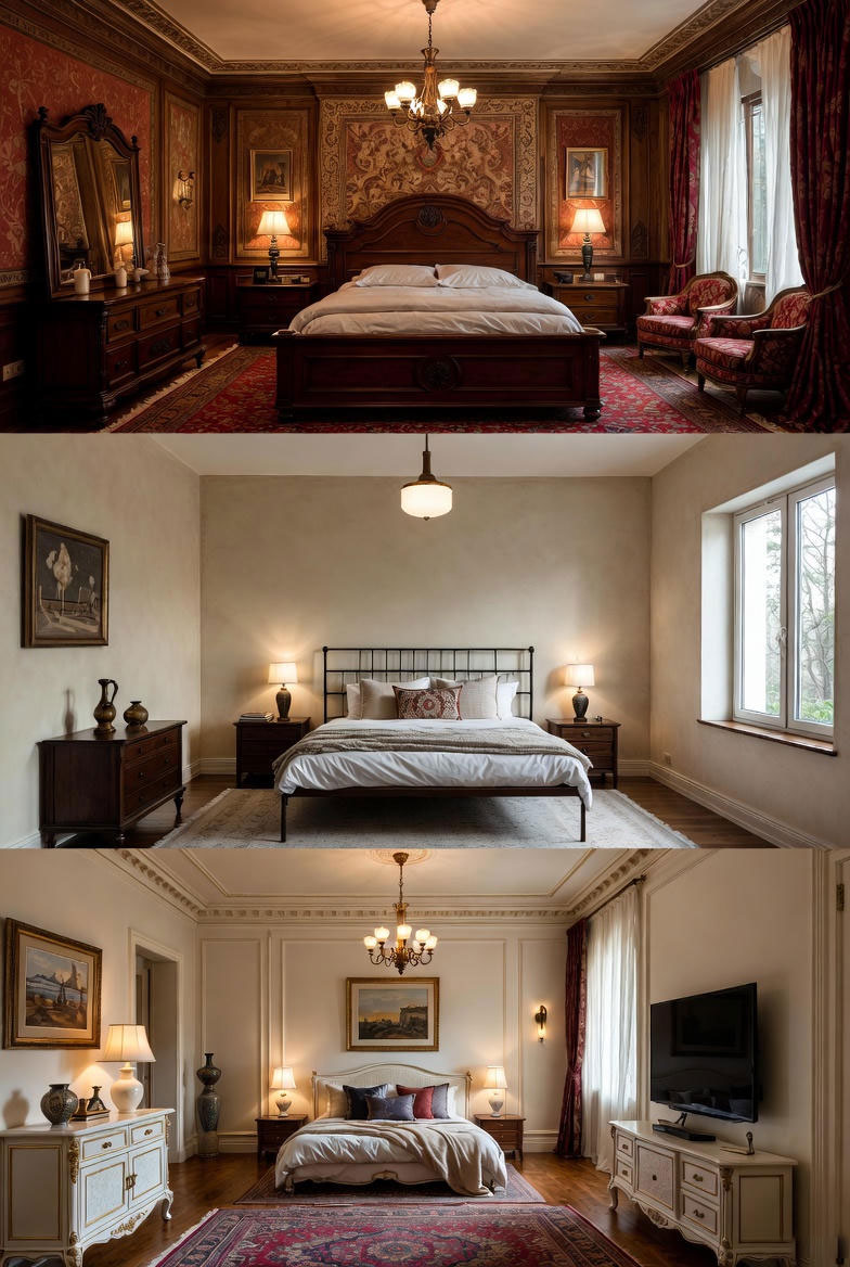 مقایسه سرویس خواب کلاسیک، مدرن و تلفیقی در سه اتاق‌خواب متفاوت برای انتخاب مناسب در خانه‌های ایرانی