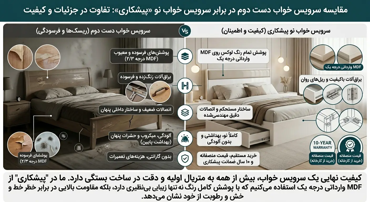 مقایسه سرویس خواب دست دوم و نو در جزئیات و کیفیت و دوام